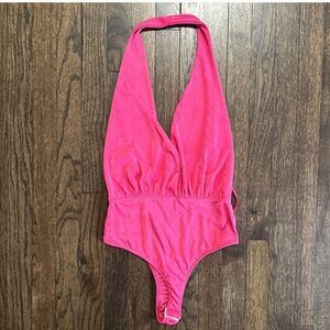 Saints 21 hot pink plunging v-neck backless bodysuit size small